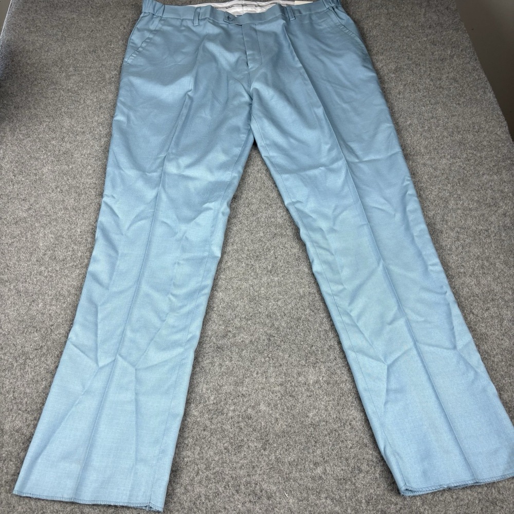Silversilk Dress Pants Mens Size 44 Aqua Blue Flat Front Slacks Polyester Formal